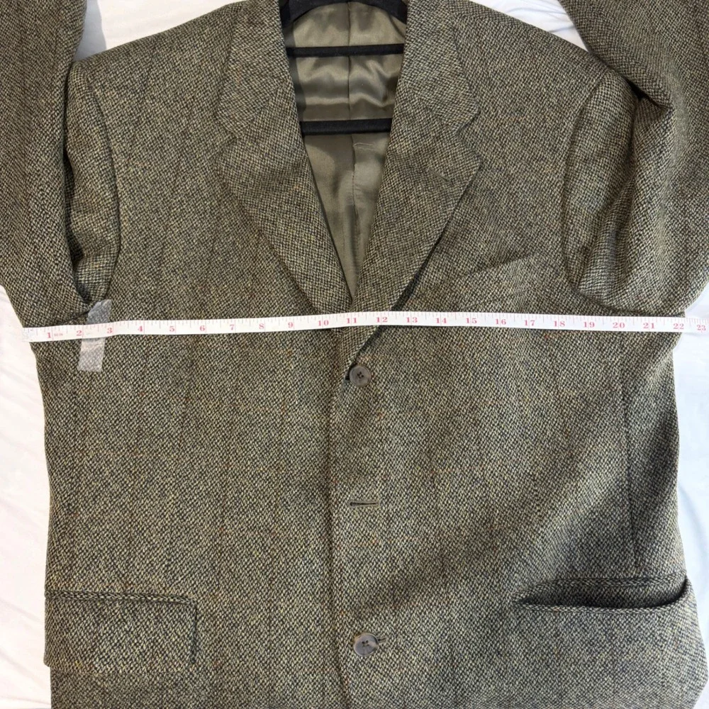 Burberry Sport Coat Men 42S Brown Green Tweed‎ Herringbone Wool Blazer 3 Button